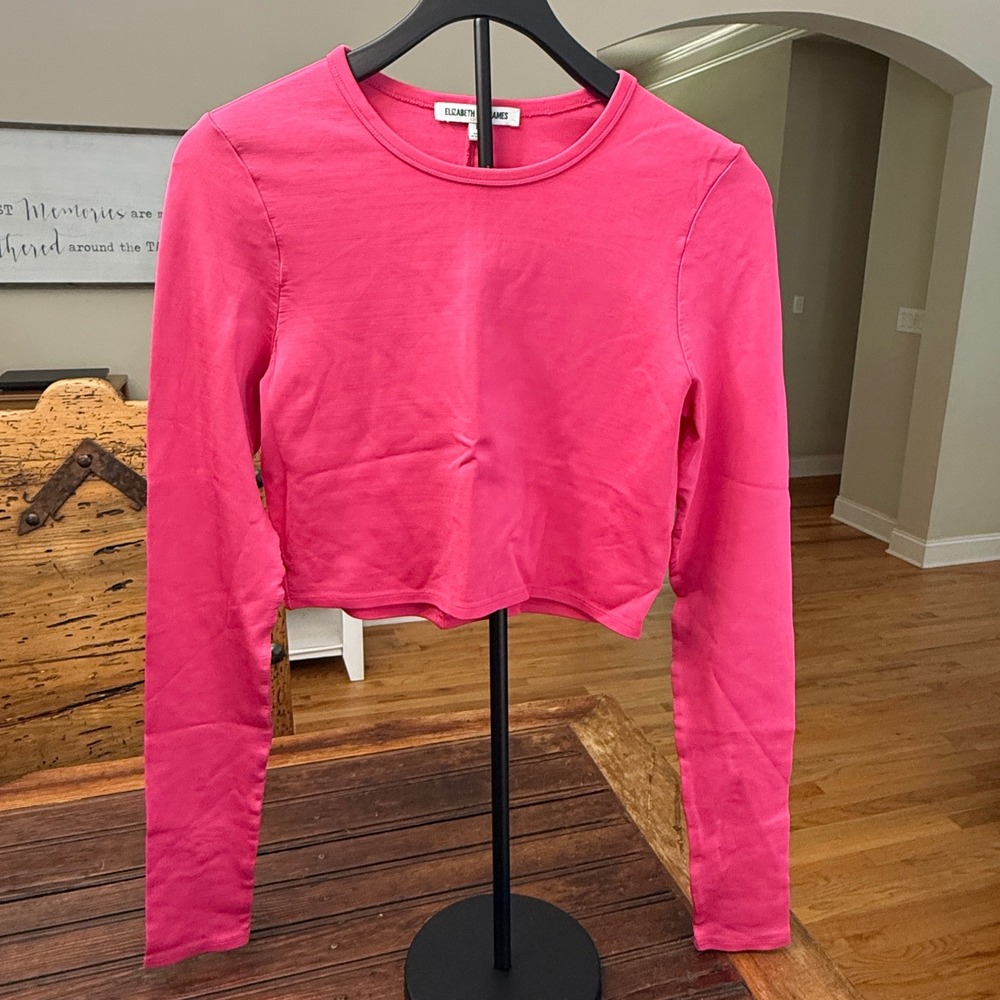 Elizabeth and James Womens Hot Pink Long Sleeve Crop Top Crew Neck Size L